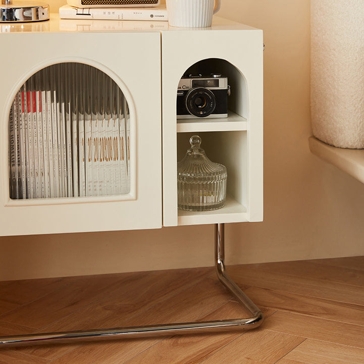 French Cream Glass Square Nightstand 1-Cabinet