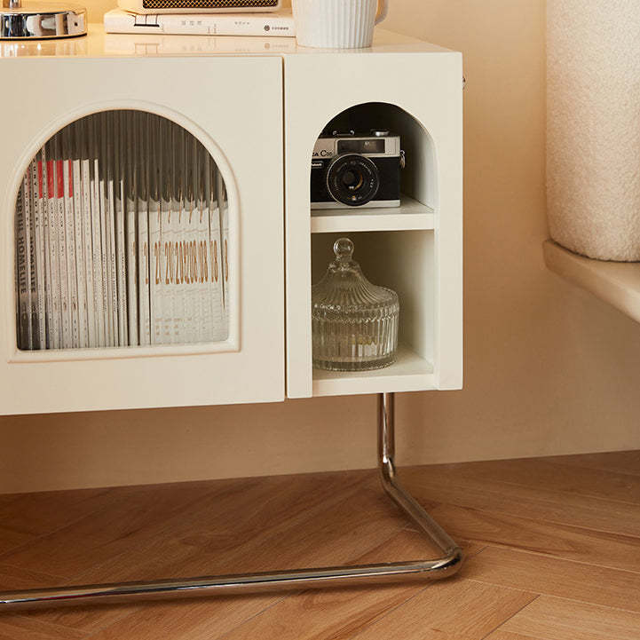 French Cream Glass Square Nightstand 1-Cabinet