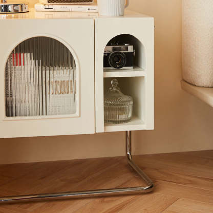 French Cream Glass Square Nightstand 1-Cabinet
