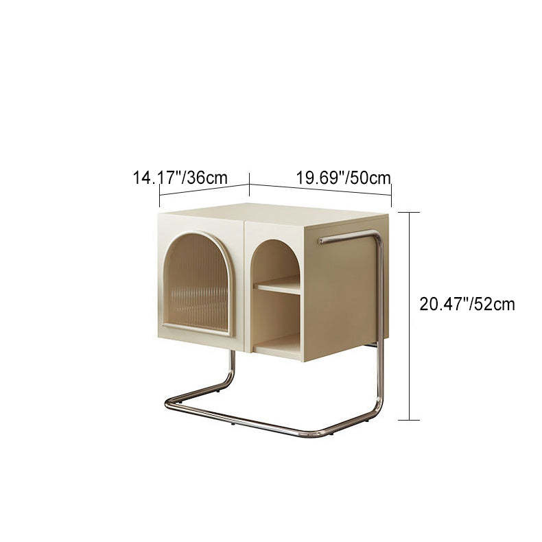 French Cream Glass Square Nightstand 1-Cabinet