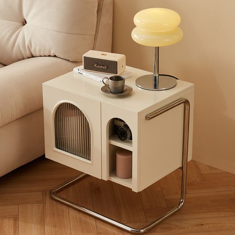 French Cream Glass Square Nightstand 1-Cabinet