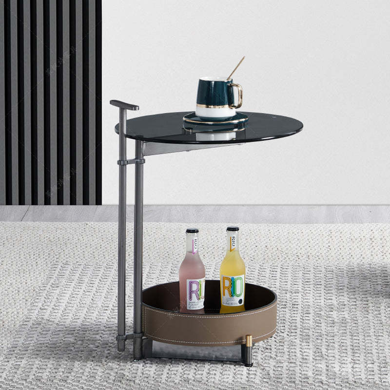 Nordic cylinder gray metal leather glass end & side tables