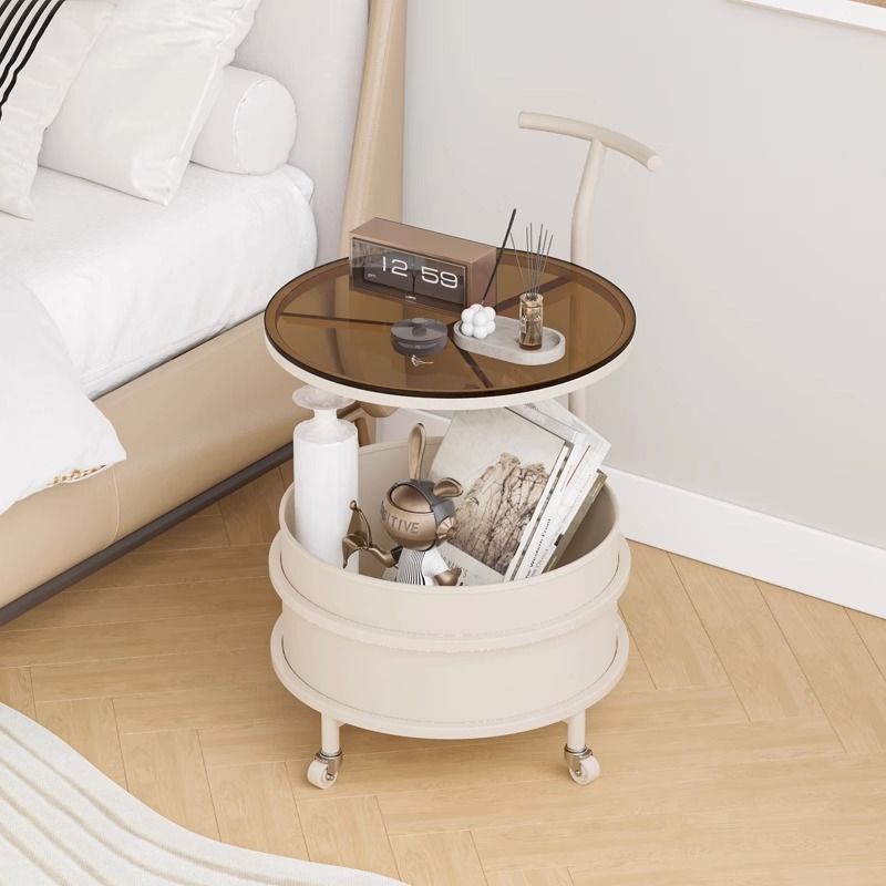 Scandinavian Cream Iron 2-Tier Side Table — Brown - Stainless Steel Frame