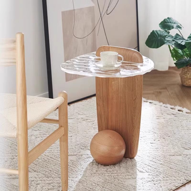 Scandinavian Oval Orb Oak Glass Side Table