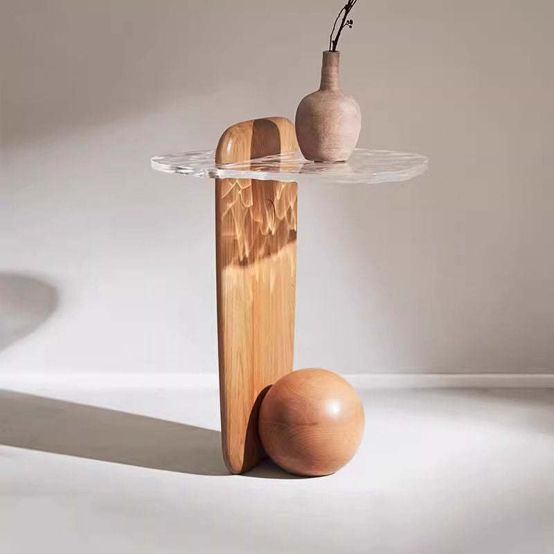 Scandinavian Oval Orb Oak Glass Side Table
