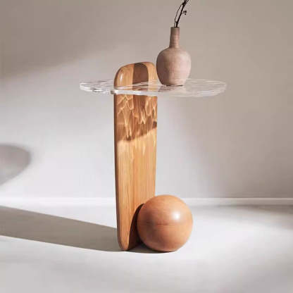 Scandinavian Oval Orb Oak Glass Side Table