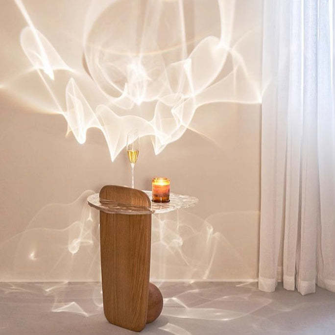 Scandinavian Oval Orb Oak Glass Side Table
