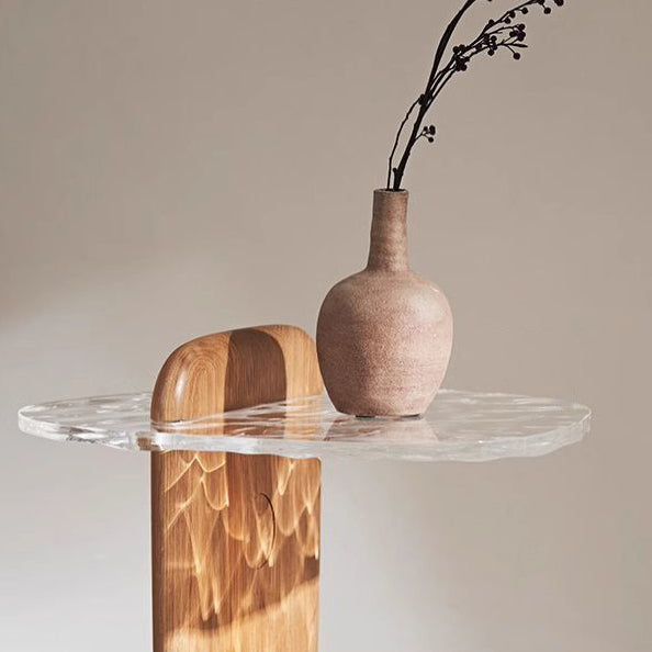 Scandinavian Oval Orb Oak Glass Side Table