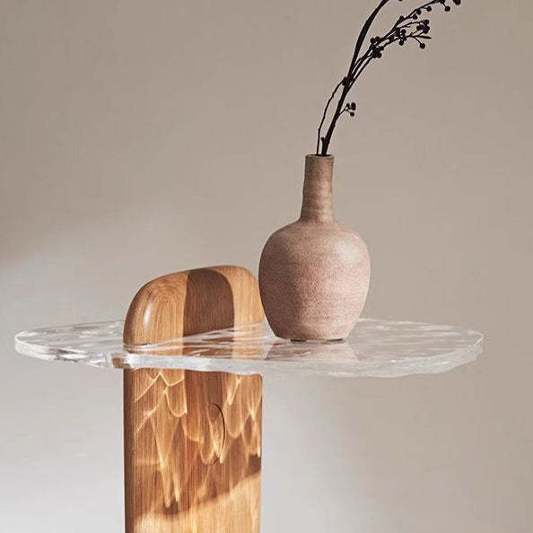 Scandinavian Oval Orb Oak Glass Side Table