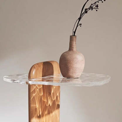 Scandinavian Oval Orb Oak Glass Side Table