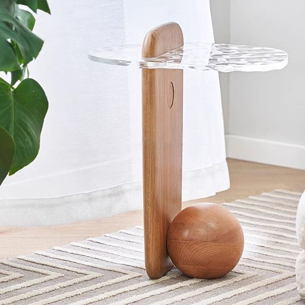 Scandinavian Oval Orb Oak Glass Side Table