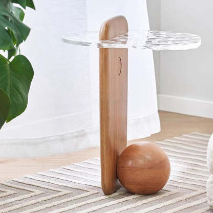 Scandinavian Oval Orb Oak Glass Side Table