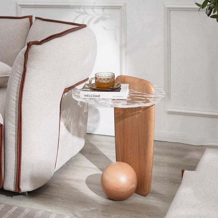 Scandinavian Oval Orb Oak Glass Side Table