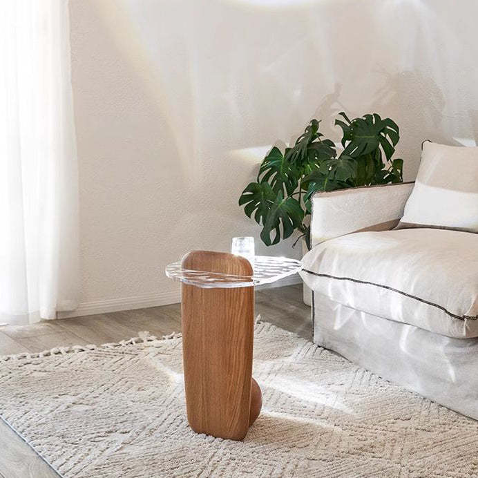 Scandinavian Oval Orb Oak Glass Side Table