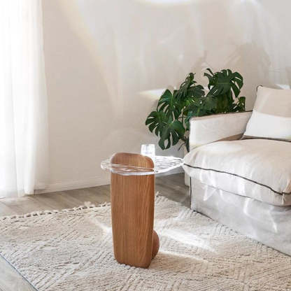 Scandinavian Oval Orb Oak Glass Side Table