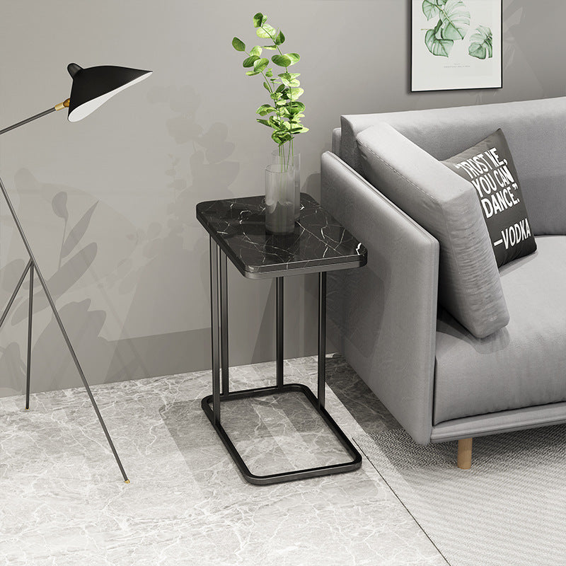 Minimalist Iron Marble Side Table — Black - Iron