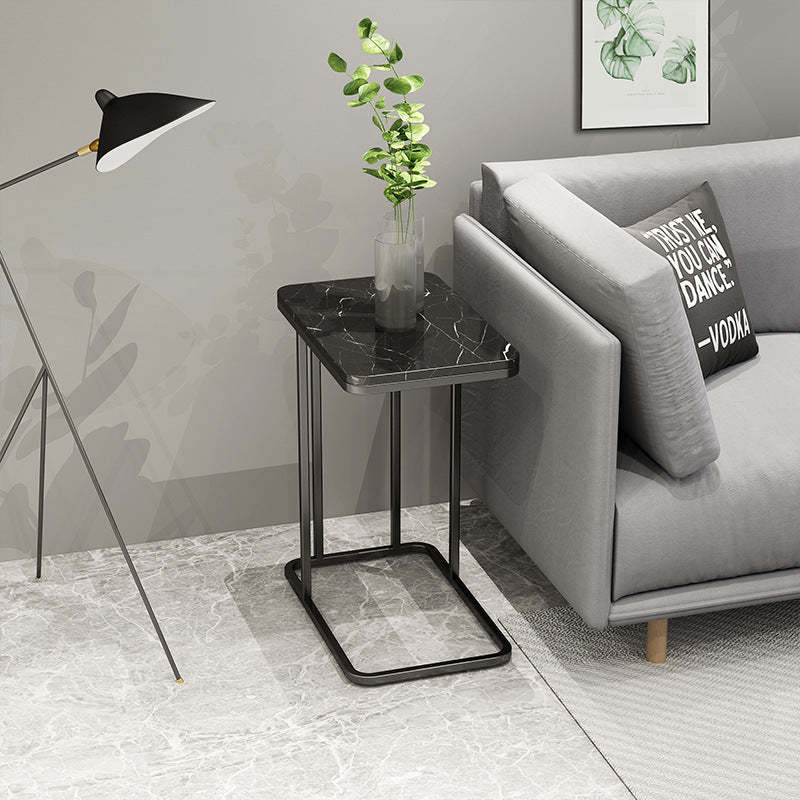 Minimalist Iron Marble Side Table — Black - Iron