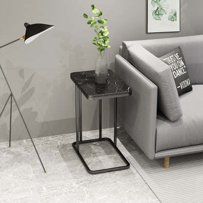 Minimalist Iron Marble Side Table — Black - Iron