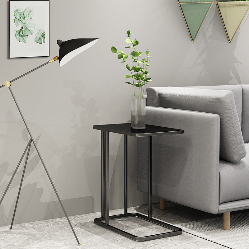 Minimalist Iron Marble Side Table — Black - Marble