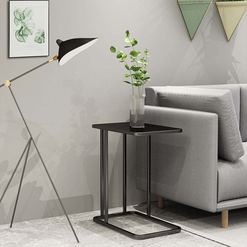 Minimalist Iron Marble Side Table — Black - Marble