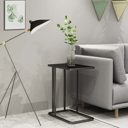 Minimalist Iron Marble Side Table — Black - Marble