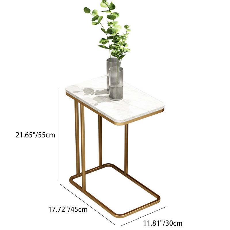 Minimalist Iron Marble Side Table — White + Gold - Marble