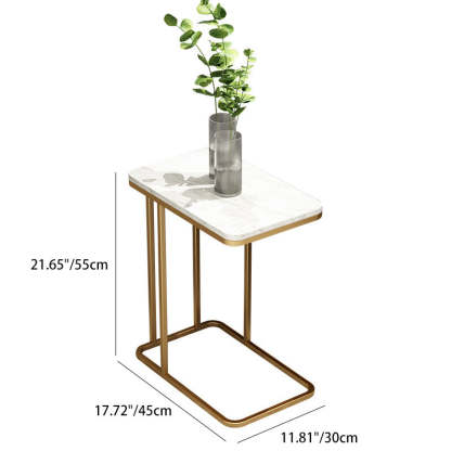 Minimalist Iron Marble Side Table — White + Gold - Marble