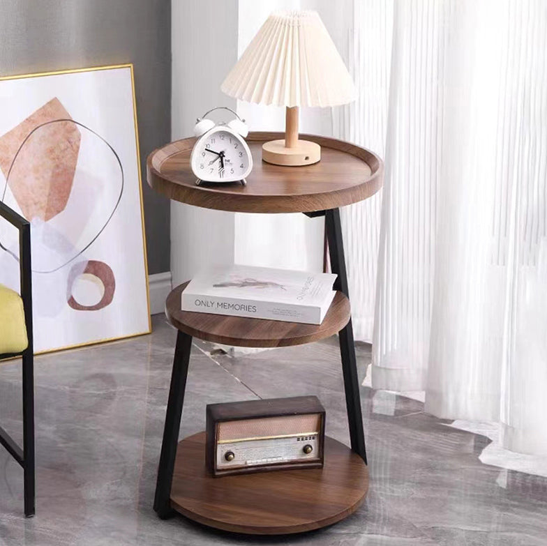 Minimalist Round Wood Steel 3-Tier Side Table