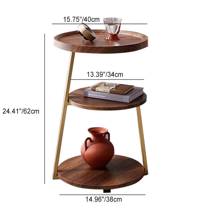 Minimalist Round Wood Steel 3-Tier Side Table