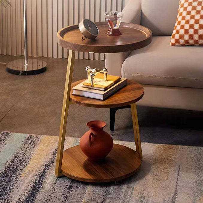 Minimalist Round Wood Steel 3-Tier Side Table