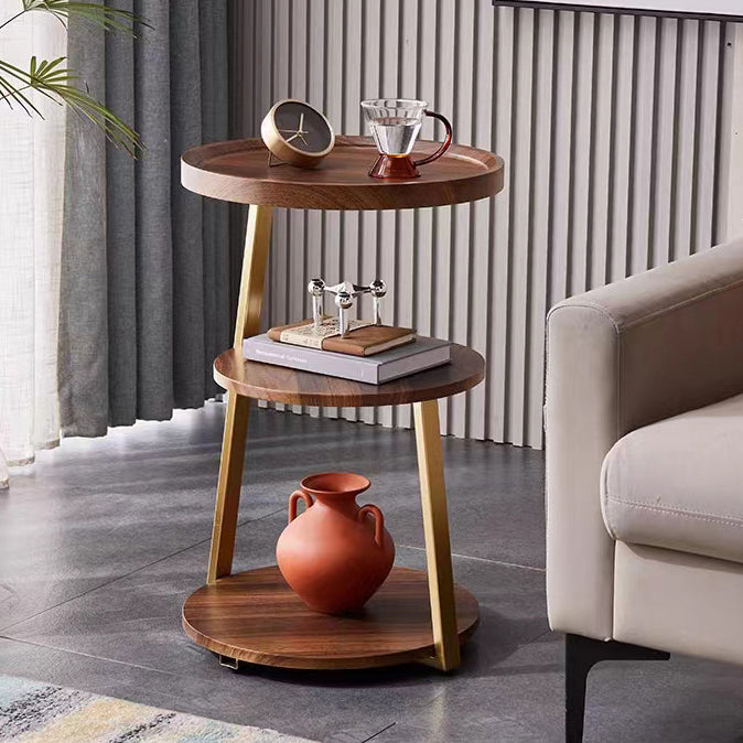Minimalist Round Wood Steel 3-Tier Side Table