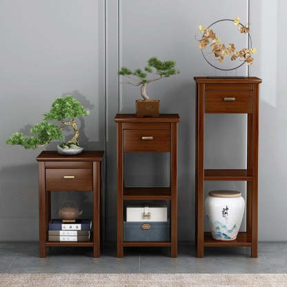 Chinese Bamboo Wood Tiered Side Table — Original Wood Color