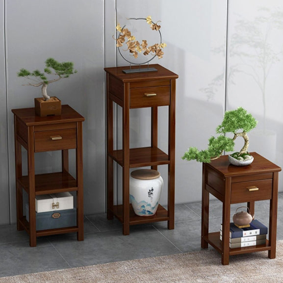 Chinese Bamboo Wood Tiered Side Table