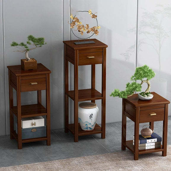 Chinese Bamboo Wood Tiered Side Table
