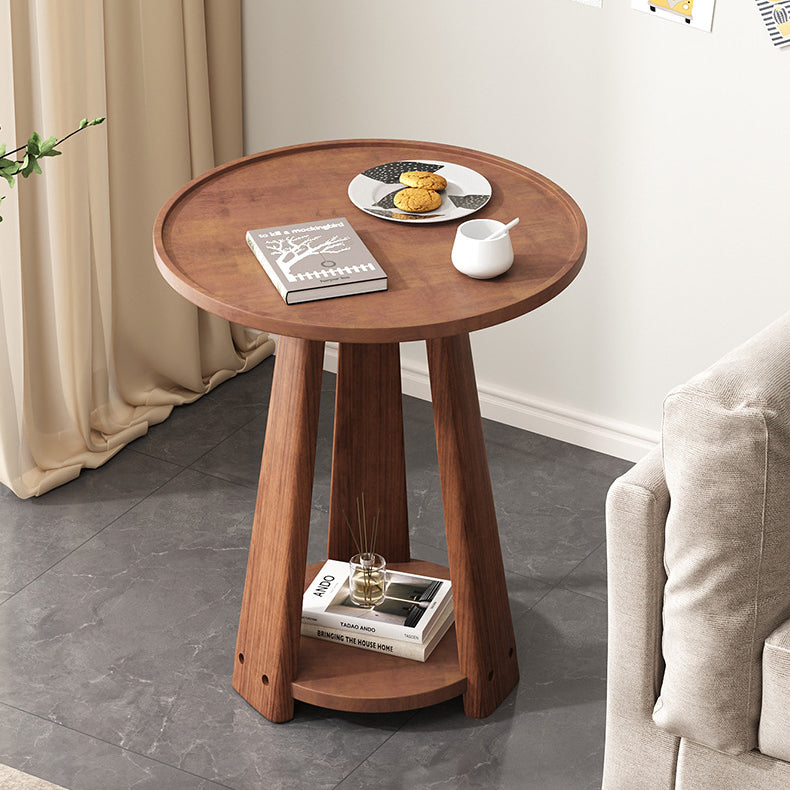 Minimalist Triangle Wood 2-Tier Side Table — Walnut Color