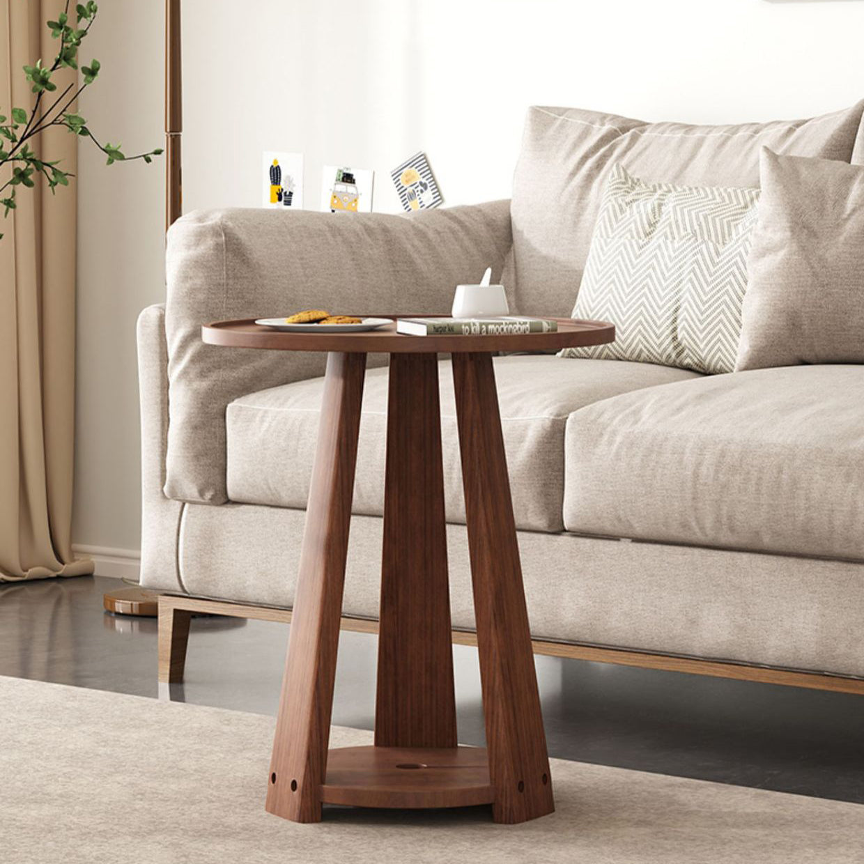 Minimalist Triangle Wood 2-Tier Side Table
