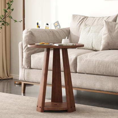 Minimalist Triangle Wood 2-Tier Side Table