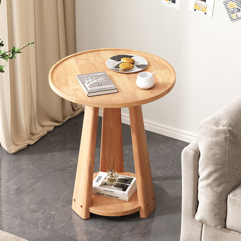 Minimalist Triangle Wood 2-Tier Side Table — Original Wood Color