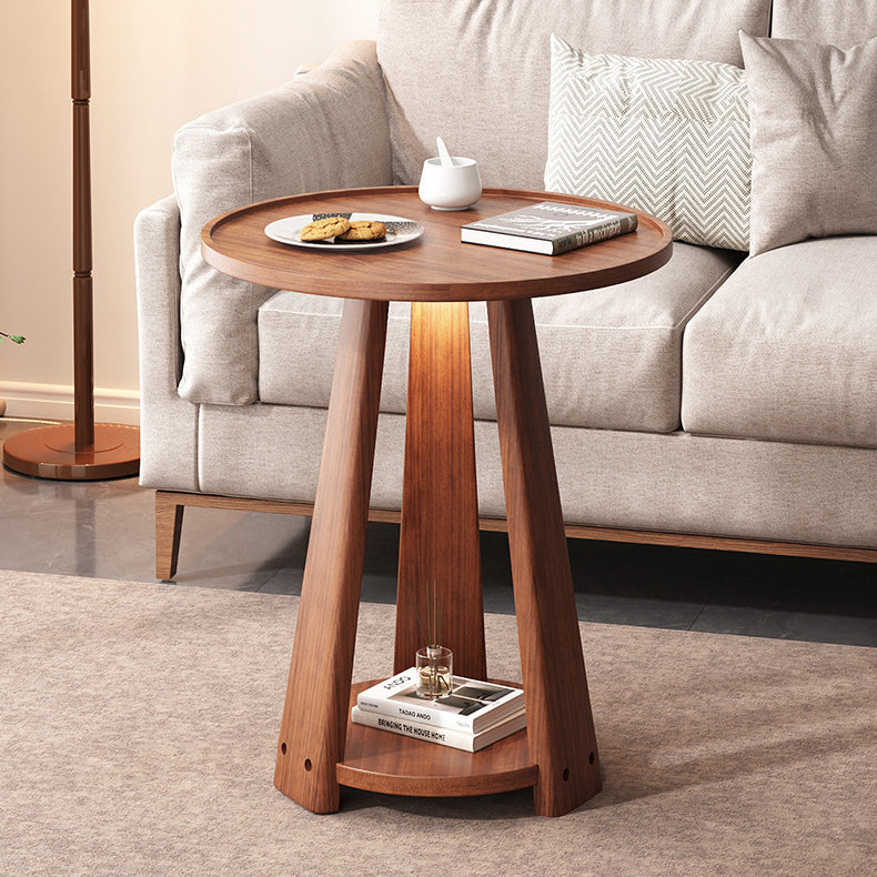Minimalist Triangle Wood 2-Tier Side Table — Walnut Color