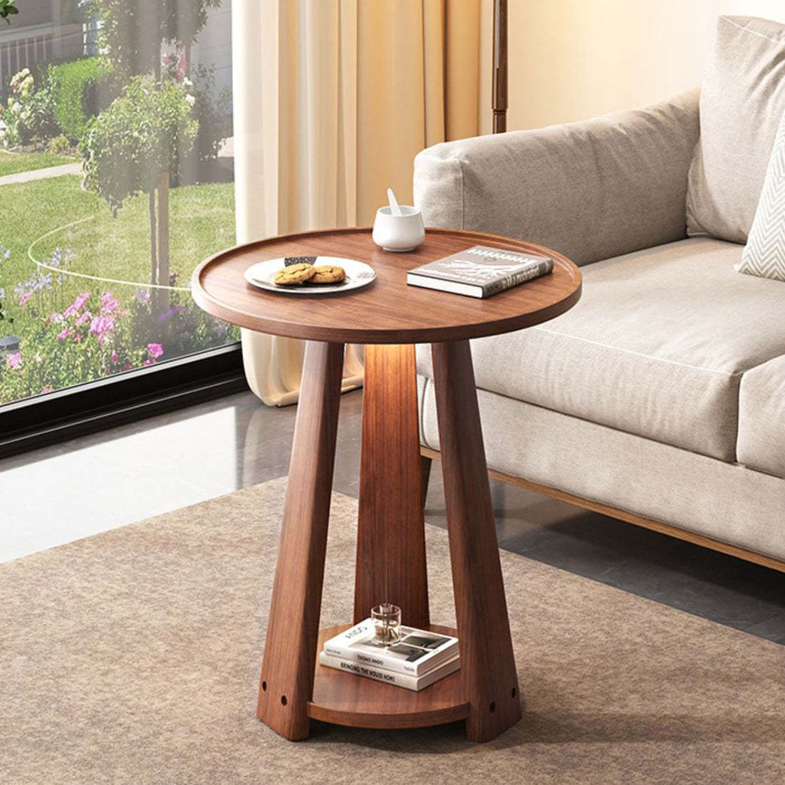 Minimalist Triangle Wood 2-Tier Side Table