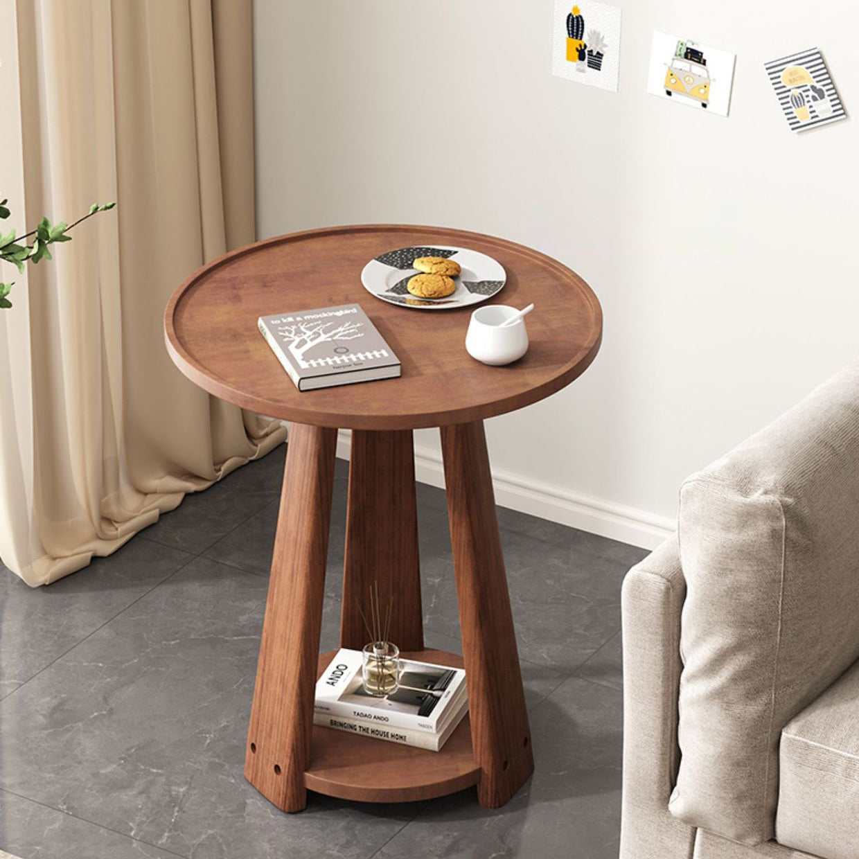 Minimalist Triangle Wood 2-Tier Side Table