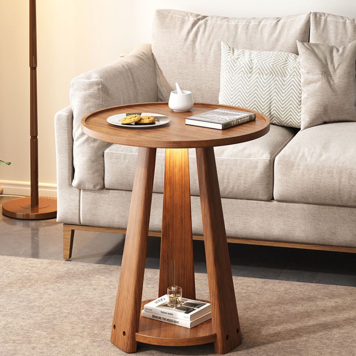 Minimalist Triangle Wood 2-Tier Side Table