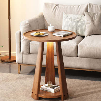 Minimalist Triangle Wood 2-Tier Side Table