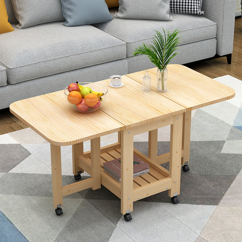 Minimalist Foldable Expandable Wood 2-Tier Coffee Table