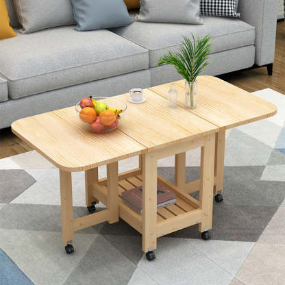 Minimalist Foldable Expandable Wood 2-Tier Coffee Table