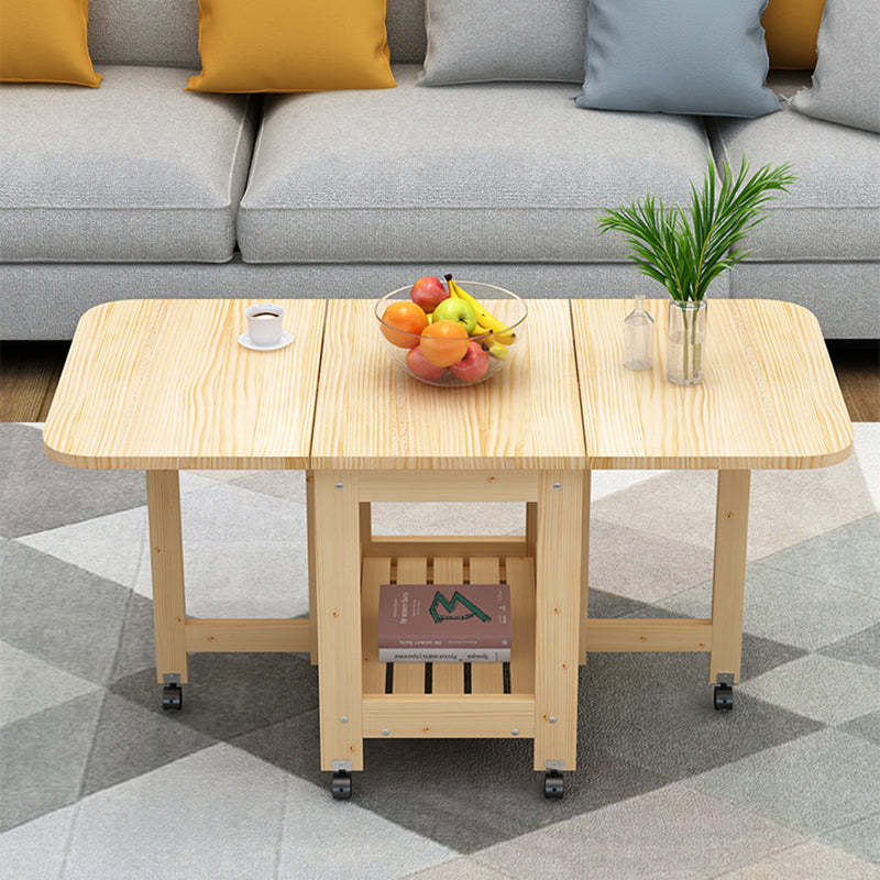 Minimalist Foldable Expandable Wood 2-Tier Coffee Table