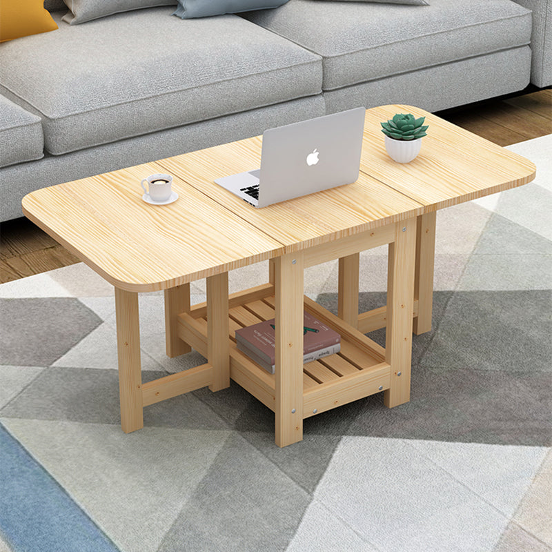 Minimalist Foldable Expandable Wood 2-Tier Coffee Table