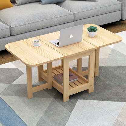 Minimalist Foldable Expandable Wood 2-Tier Coffee Table