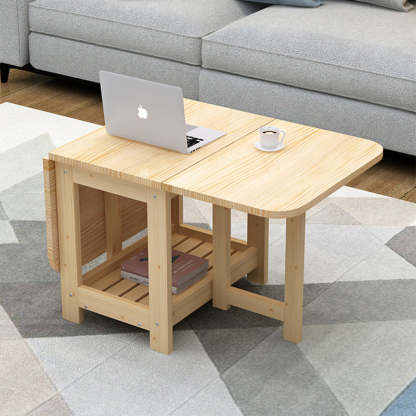 Minimalist Foldable Expandable Wood 2-Tier Coffee Table