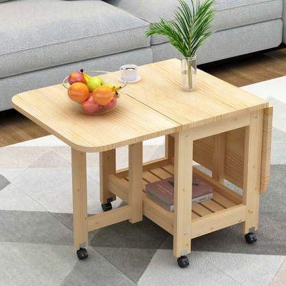 Minimalist Foldable Expandable Wood 2-Tier Coffee Table